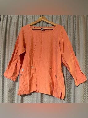 Match Point USA 100% Linen Tunic Top Lagenlook Size S Coral Pockets Beach Summer